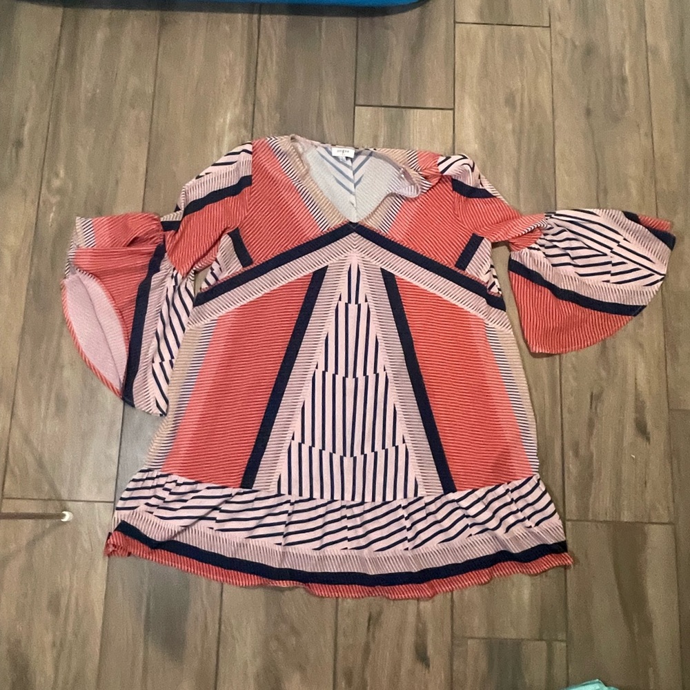 Umgee Striped Bell Sleeve Blouse